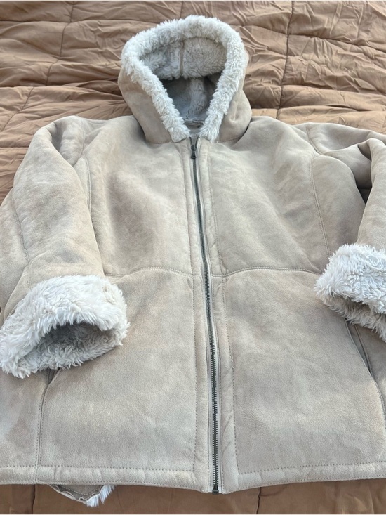 New York one zero zero one eight Jackets & Blazers - Vintage Y2K Penny Lane Faux Fur Lined Fur Suede Tan Hooded Coat Size M